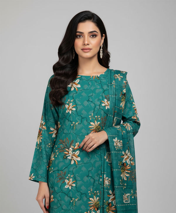 D#7036 GREEN DIGITAL CLASSIC LINEN 3PCS UNSTITCHED