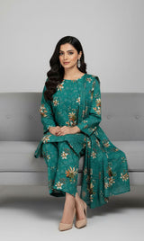 D#7036 GREEN DIGITAL CLASSIC LINEN 3PCS UNSTITCHED