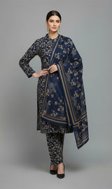 D#7037 NAVY DIGITAL CLASSIC LINEN 3PCS UNSTITCHED