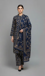 D#7037 NAVY DIGITAL CLASSIC LINEN 3PCS UNSTITCHED