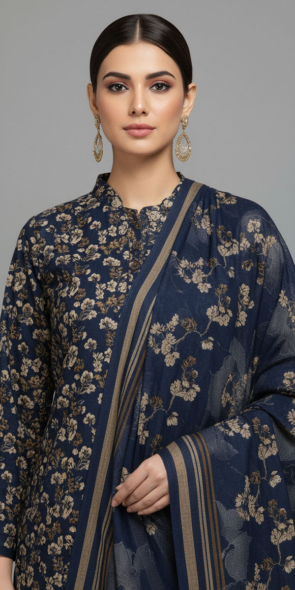 D#7037 NAVY DIGITAL CLASSIC LINEN 3PCS UNSTITCHED