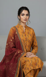 D#7038 YELLOW DIGITAL CLASSIC LINEN 3PCS UNSTITCHED