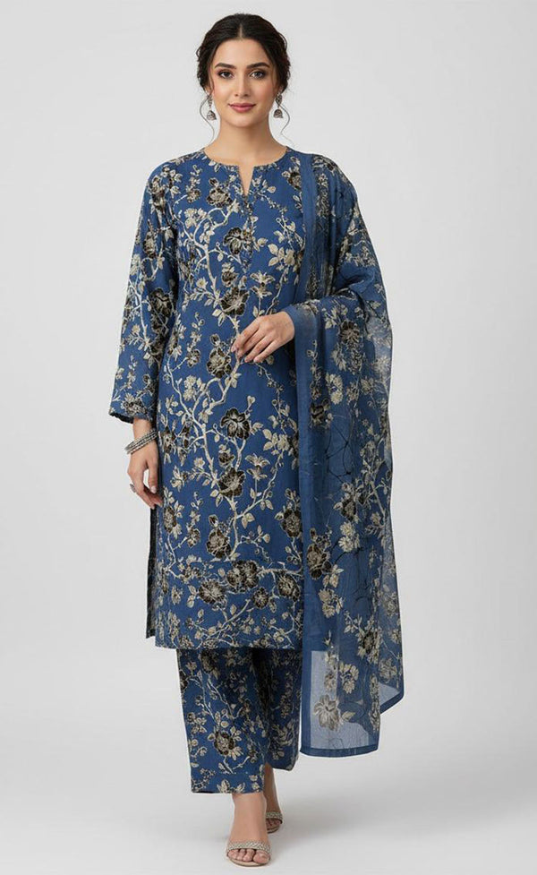 D# 8028 PRINTED BLUE 3 PCS UNSTITCHED