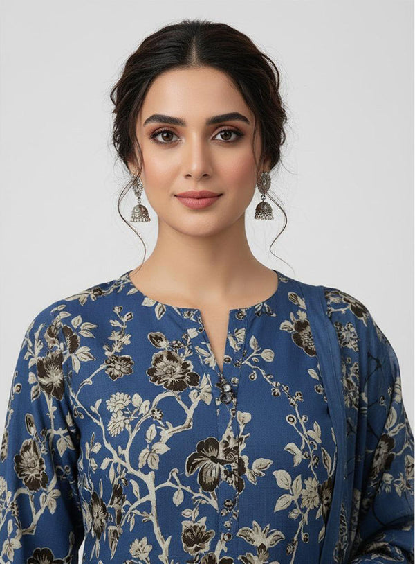 D# 8028 PRINTED BLUE 3 PCS UNSTITCHED