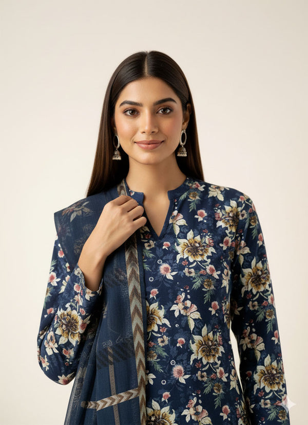 D#830 BLUE DIGITAL CLASSIC LINEN 3PCS UNSTITCHED