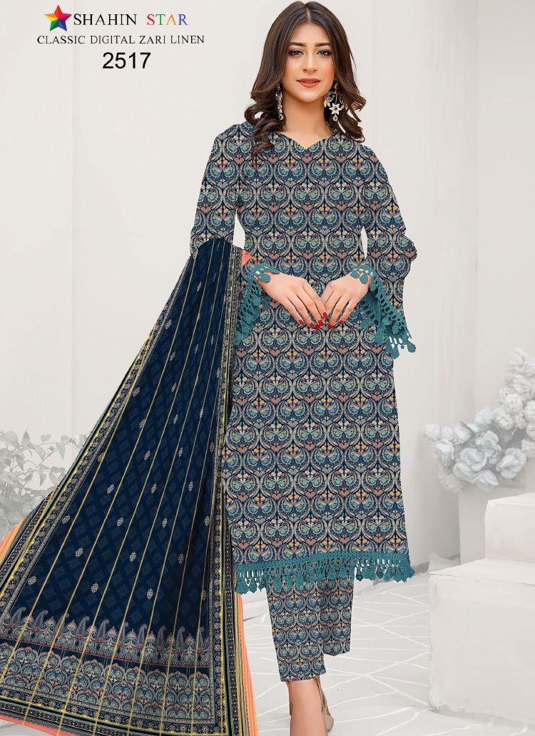 Digital Zari Linen 2517 | 3 PC Unstitched