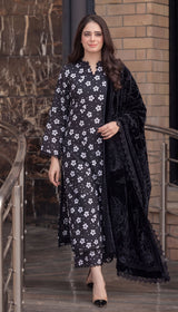 D # 110 Black Khaddar Shirt and Trouser with Valvet Shawl