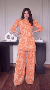 Des # 35 Orange 2 Pcs Unstitched Lawn