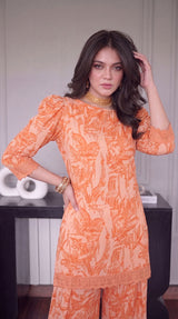 Des # 35 Orange 2 Pcs Unstitched Lawn