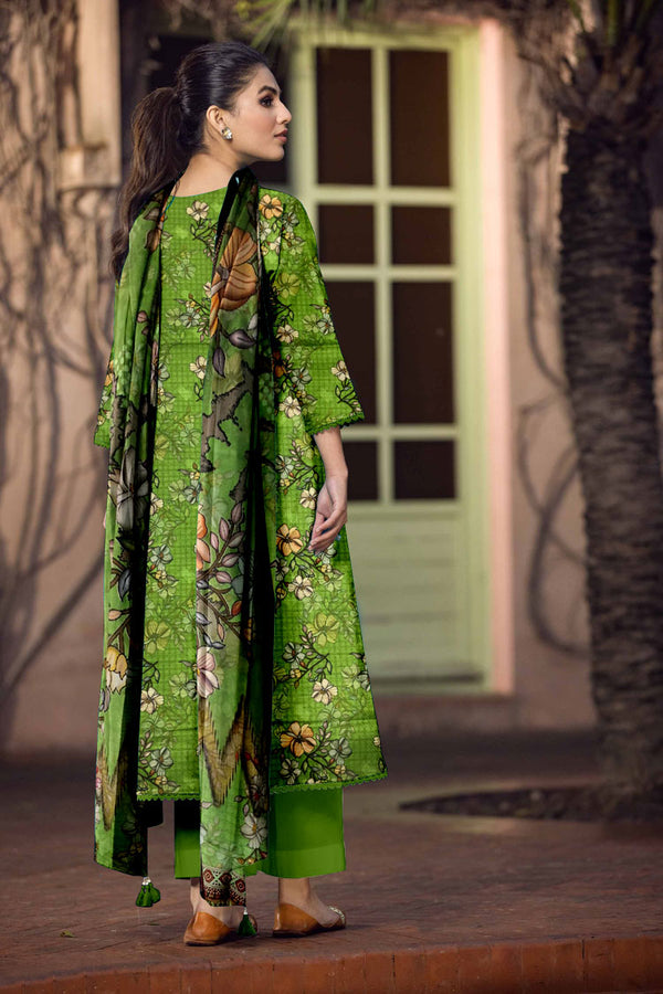 D#508 PRINTED GREEN 3 PCS UNSTITCHED