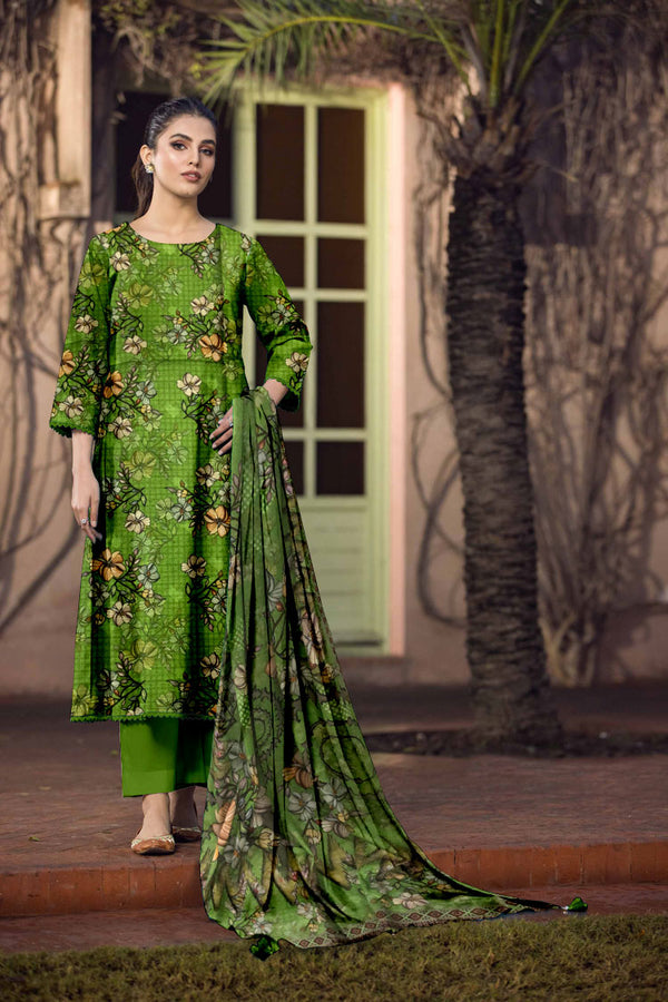 D#508 PRINTED GREEN 3 PCS UNSTITCHED