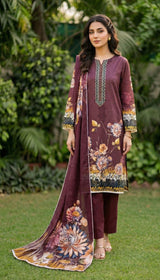 D# 5544 MAROON Sparkling Lawn 3 Pcs Unstitched