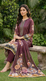 D# 5544 MAROON Sparkling Lawn 3 Pcs Unstitched