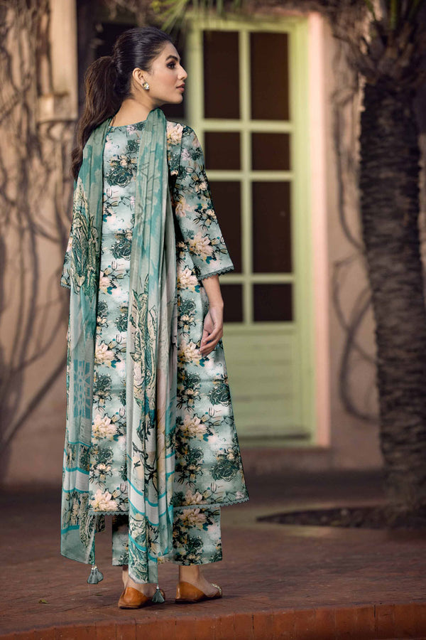 D#829 PRINTED TURQUOISE 3 PCS UNSTITCHED