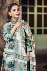 D#829 PRINTED TURQUOISE 3 PCS UNSTITCHED