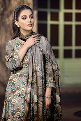 D#835 PRINTED BROWN 3 PCS UNSTITCHED