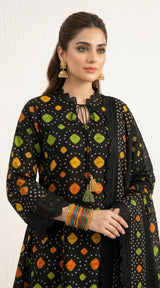 D# 11025 BLACK 3 PCS Unstitched Lawn
