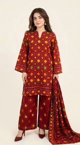D# 11025 RED 3 PCS Unstitched Lawn