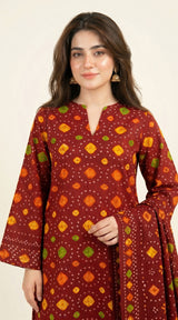 D# 11025 RED 3 PCS Unstitched Lawn