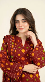 D# 11025 RED 3 PCS Unstitched Lawn