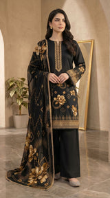 D# 11070 Black-Brown 3 PCS Unstitched Lawn