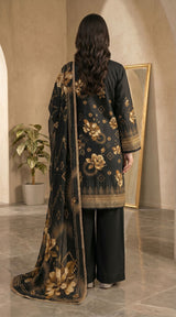 D# 11070 Black-Brown 3 PCS Unstitched Lawn