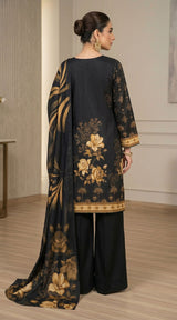 D# 11072 BLACK 3 PCS Unstitched Lawn