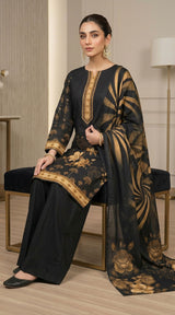 D# 11072 BLACK 3 PCS Unstitched Lawn