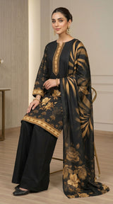 D# 11072 BLACK 3 PCS Unstitched Lawn