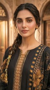 D# 11076 BLACK 3 PCS Unstitched Lawn