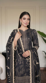D# 11129 Black 3 PCS Unstitched Lawn
