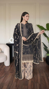 D# 11129 Black 3 PCS Unstitched Lawn