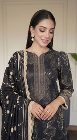D# 11129 Black 3 PCS Unstitched Lawn