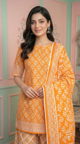 D# 11134 ORANGE 3 PCS Unstitched Lawn