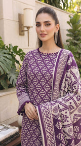D# 11134 PURPLE 3 PCS Unstitched Lawn