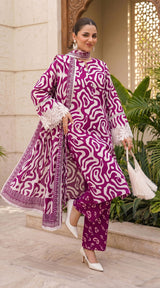 D# 11138 Majanta 3 PCS Unstitched Lawn