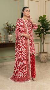 D# 11138 RED 3 PCS Unstitched Lawn