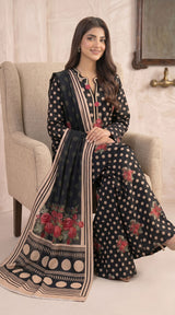 D# 11139 Black 3 PCS Unstitched Lawn