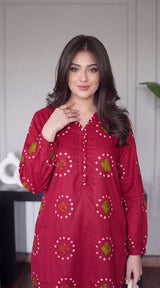 DES # 11186-88 RED 2 Pcs Unstitched Lawn