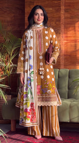 D# 11186 Golden 3 PCS Unstitched Lawn