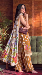 D# 11186 Golden 3 PCS Unstitched Lawn