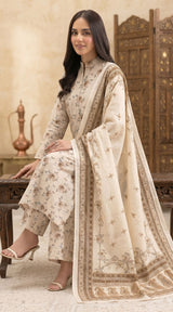 D# 4013 Beige Banadora Lawn 3 Pcs Unstitched