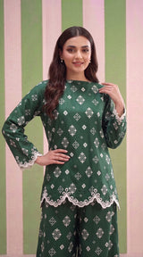 DES # 1371, Green 2 Pcs Unstitched Lawn