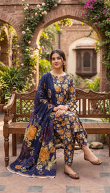 D#20 NAVY BLUE 3 PCS UNSTITCHED