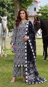 D# 3504 Black & White 3 PCS Unstitched Lawn