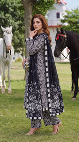 D# 3504 Black & White 3 PCS Unstitched Lawn