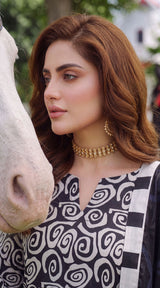 D# 3504 Black & White 3 PCS Unstitched Lawn