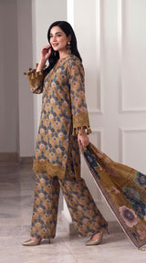 D# 3505 Golden 3 PCS Unstitched Lawn