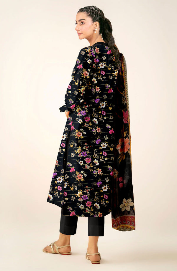 D#514 PRINTED BLACK 3 PCS UNSTITCHED