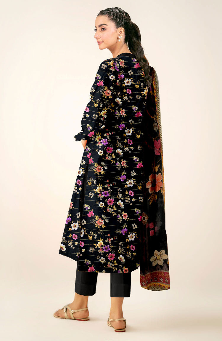 D#514 PRINTED BLACK 3 PCS UNSTITCHED